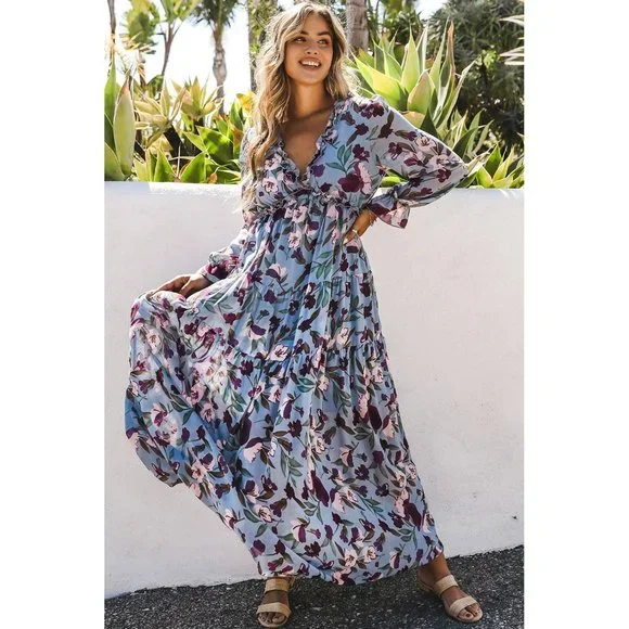 Wild Lotus Ruffle Tiered Maxi Dress - Picture 1 of 16